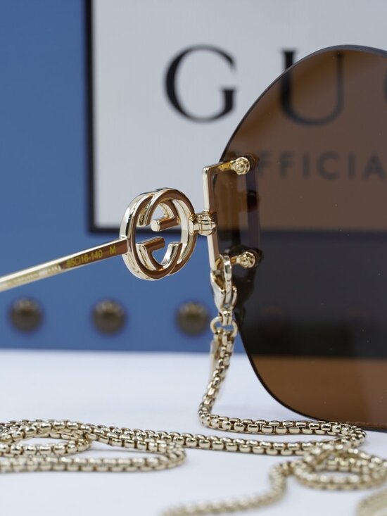 Gucci GG1203S 003 Round Sunglasses - Gold /Brown with Gold Chain main image 11